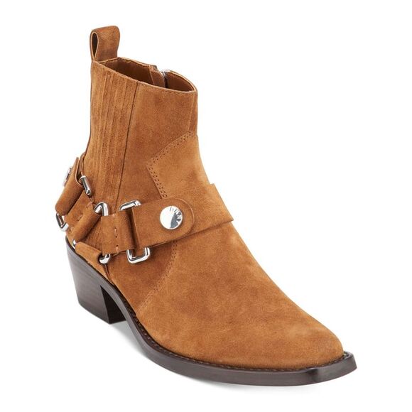 DKNY Shoes - DKNY Womens Brown Harness Strap Mina Square Toe Block Heel Leather Booties 6 M